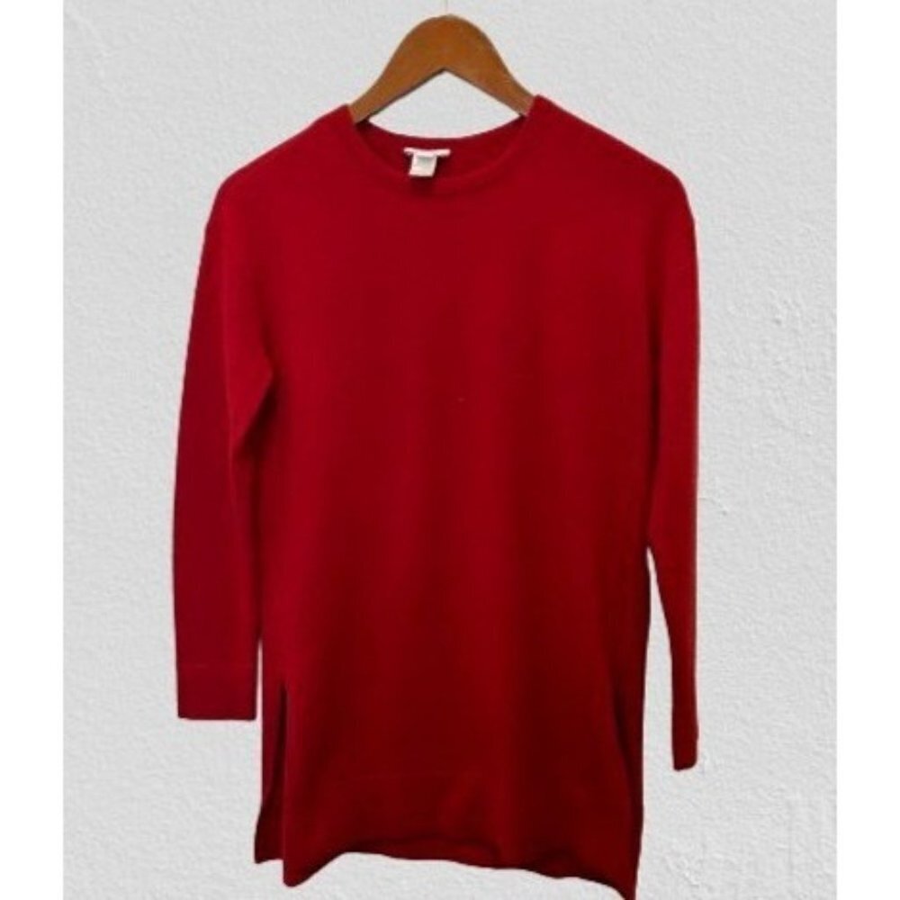 J. Jill Cashmere Sweater Red Tunic Crewneck Long Sleeve Size XSmall